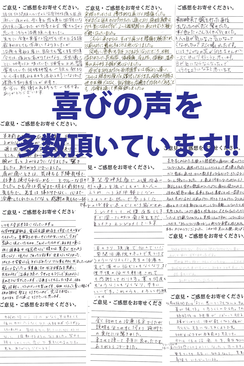 喜びの声 - 青葉 新鍼灸 律動法 はり・きゅう 體信堂 菊間治療院・整骨院